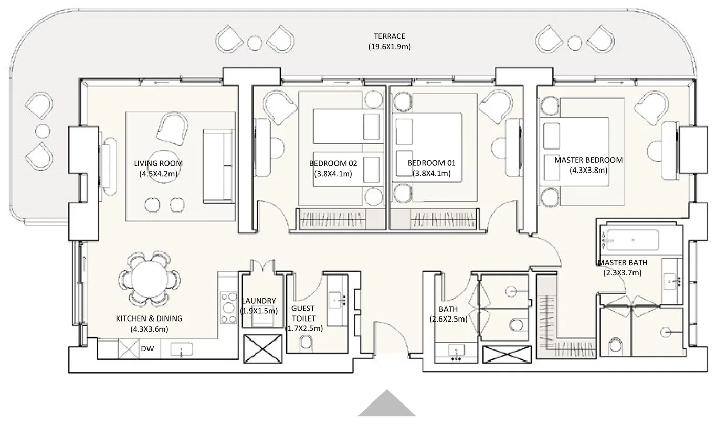 Floor plan, 3 Bedrooms, Type 1