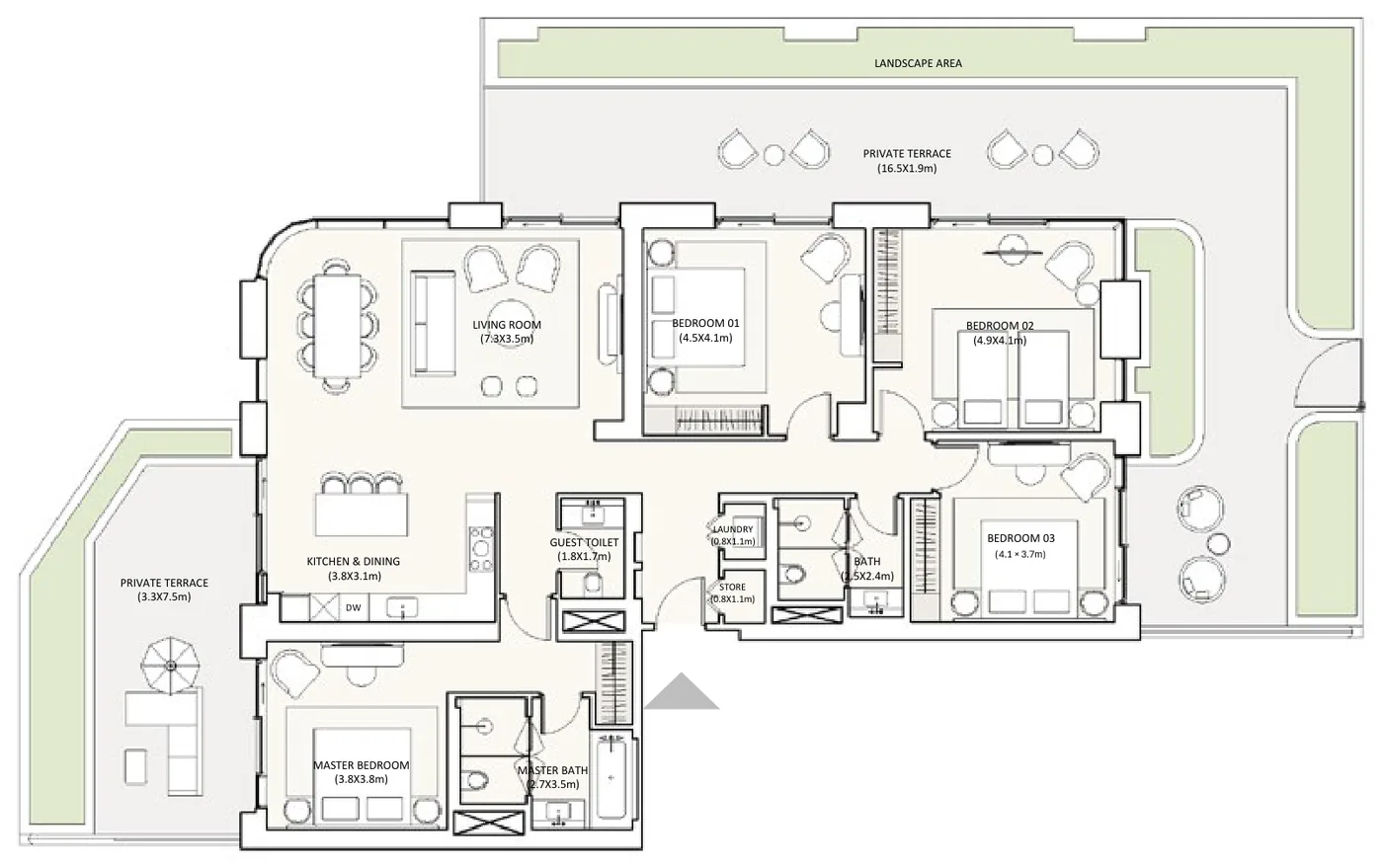 Floor plan, 4 Bedrooms, Type 1